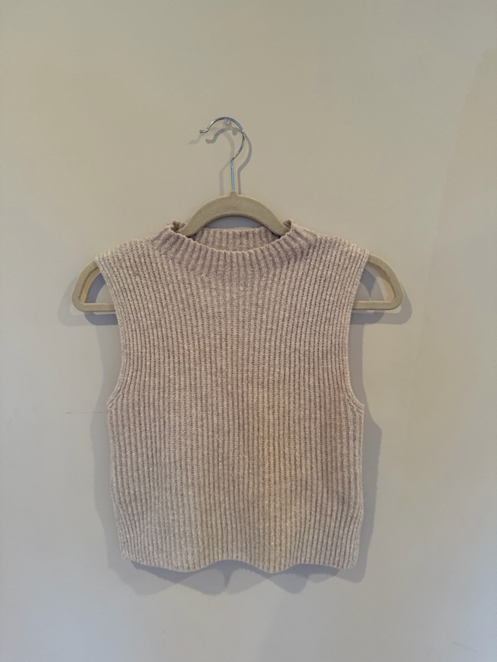 Dynamite Sleeveless Ribbed Knit Top in Light Beige